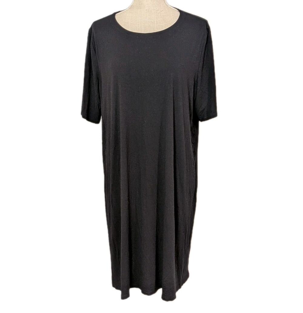 Eileen Fisher Womens Stretch Jersey T-Shirt Dress Size XL Black Short Sleeve
